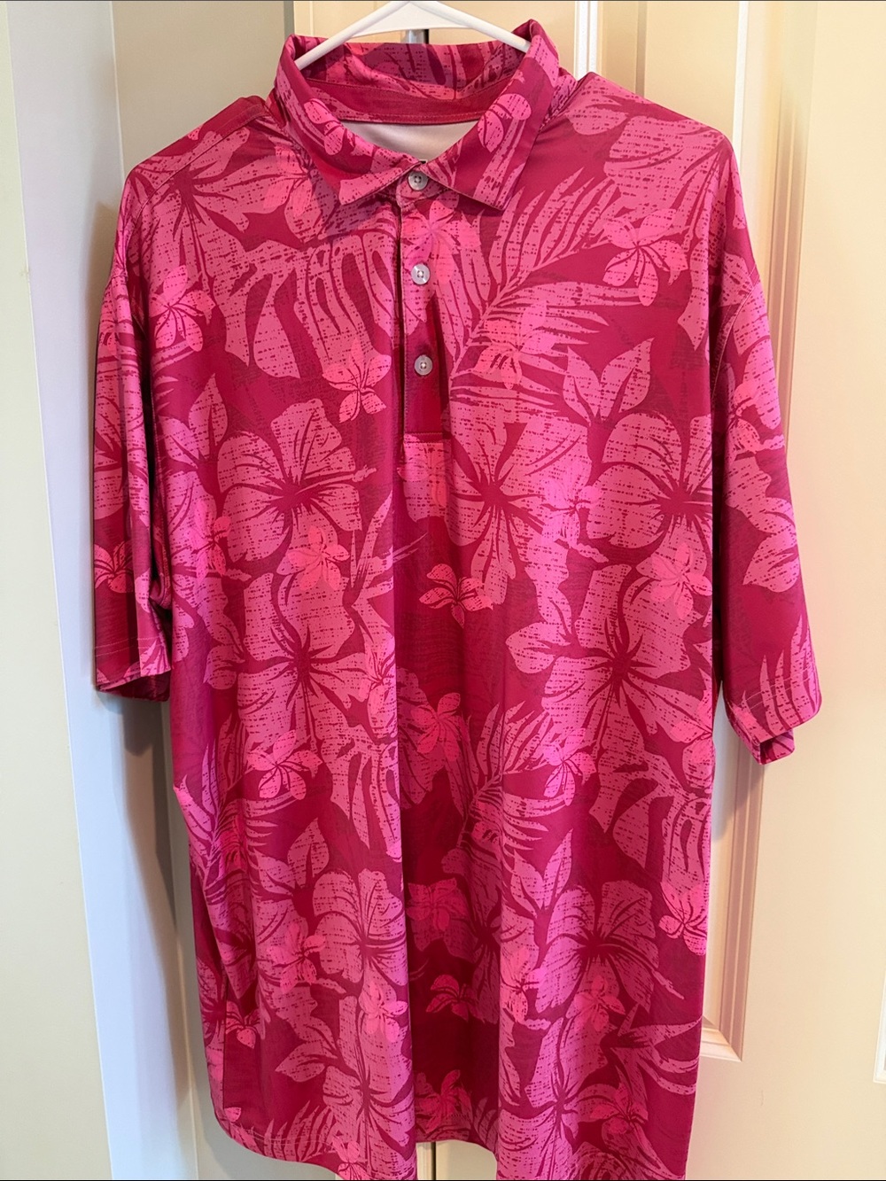 Men's Tropical Pink Floral Polo Shirt